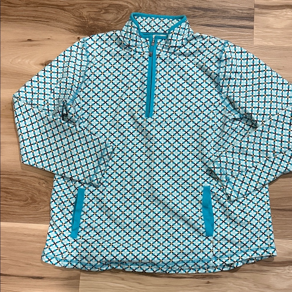 Talbots Blue and Black Patterned Jersey Top